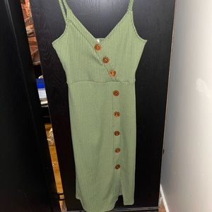 Olive green button detail dress with side slit in size small from Forever 21